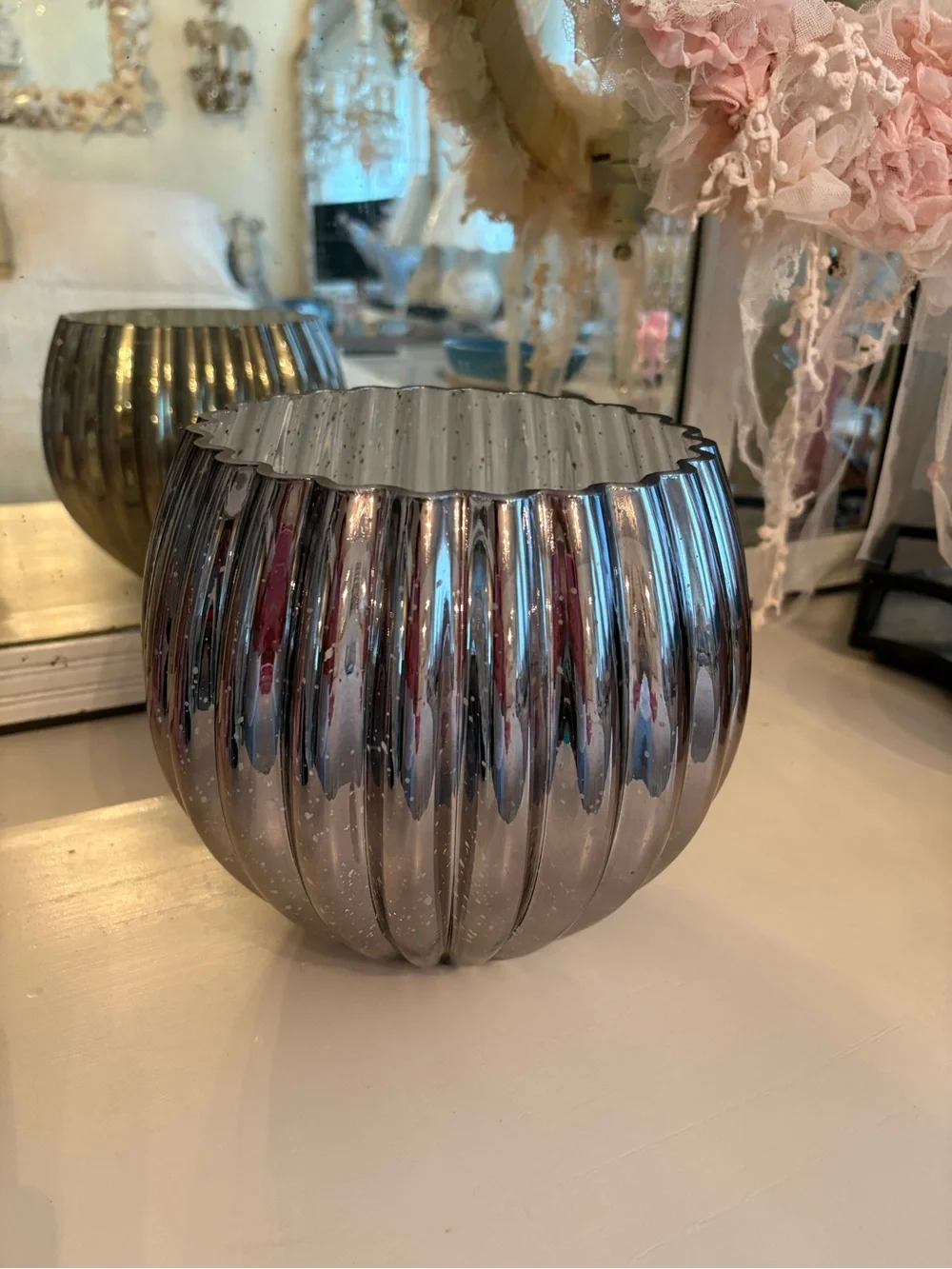 Silver Mercury Glass Ribbed Vase - Elegant Home Accents
